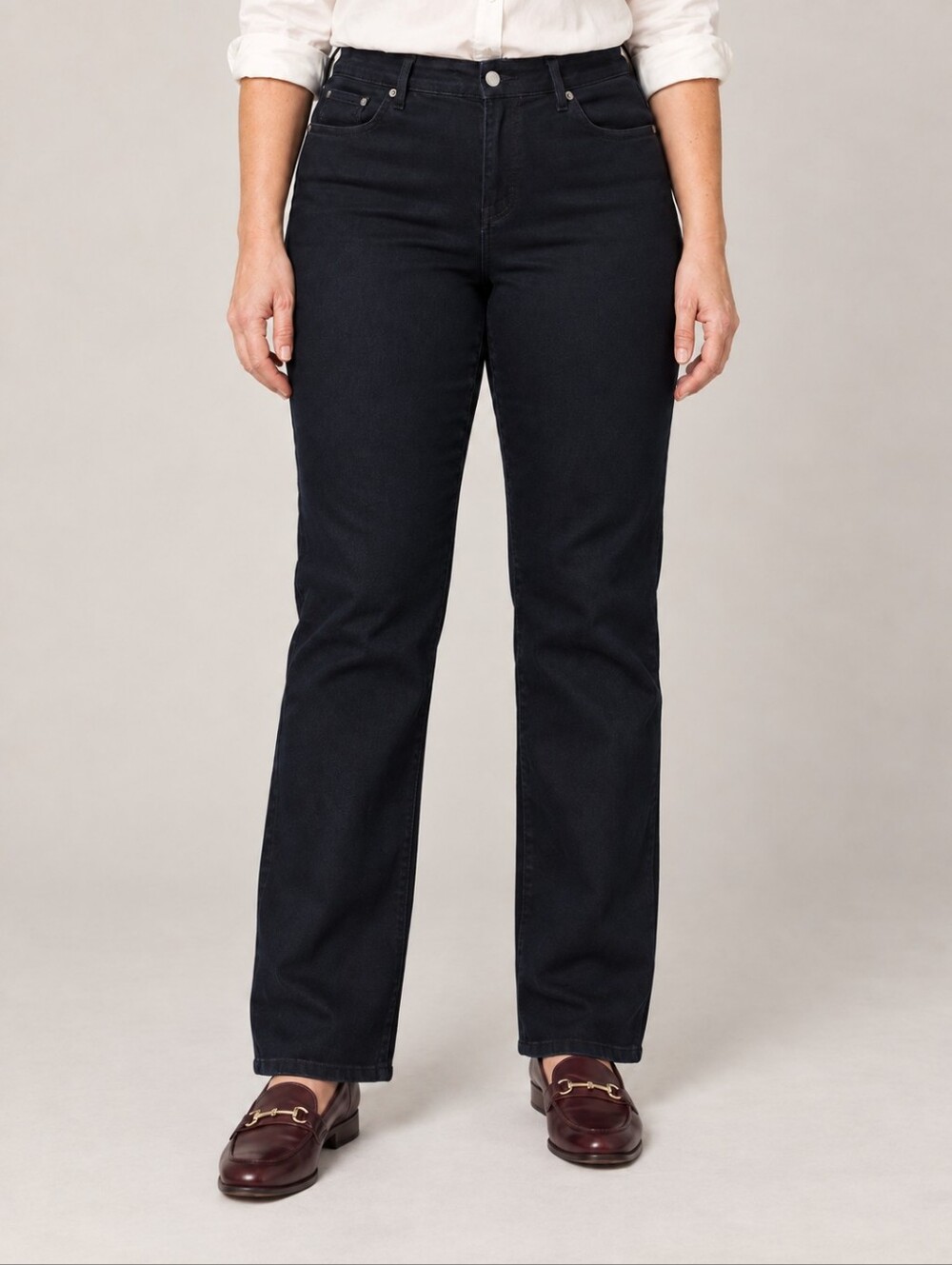 NYDJ Marilyn Straight Leg Jeans Size 12 Dark Navy Blue Stretch 32 Inseam